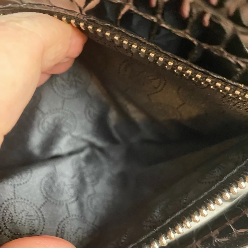 Michael Kors “Knox” Black Crocodile Embossed Leather Satchel